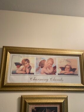 Charming Cherub Triptych Gold Framed Art